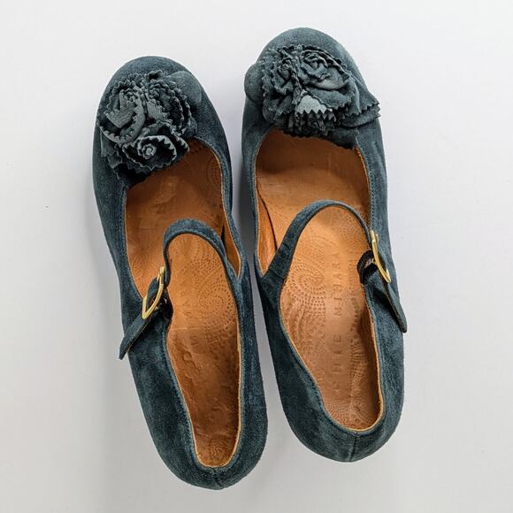 Chie Mihara Mary Jane Platform Heels 37 Blue Suede Floral Retro Glam Pinup - Picture 12 of 16